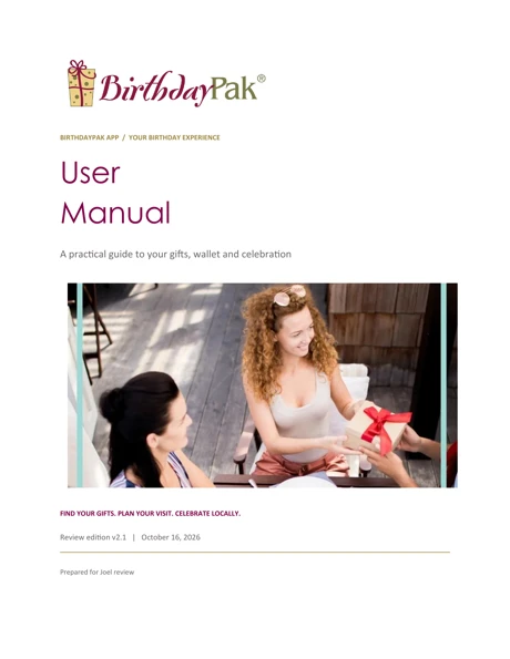 BirthdayPak User Manual cover